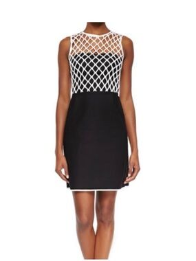 Diane vonfurstenberg Sleeveless Black Dress with White Lattice Bodice